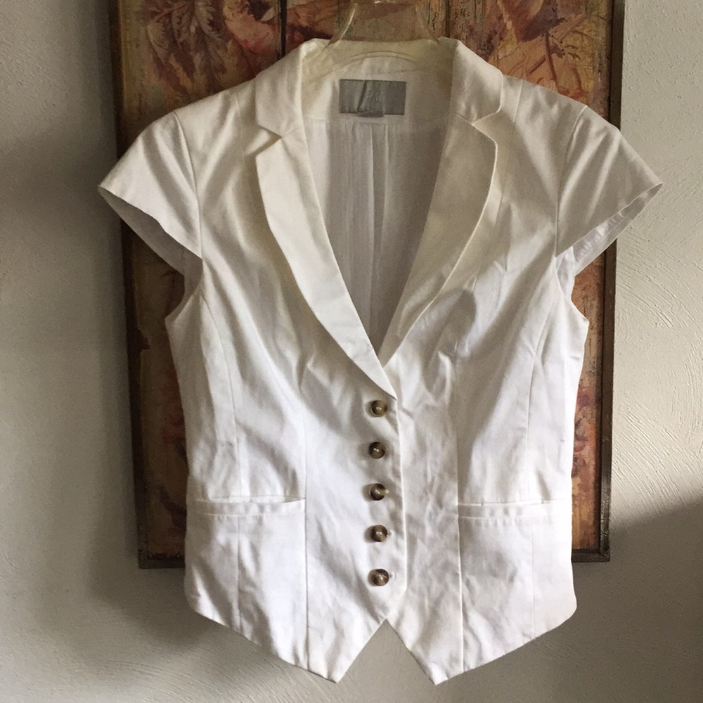 H&M HM FITTED STRETCH SS WHITE CAREER BLAZER 6